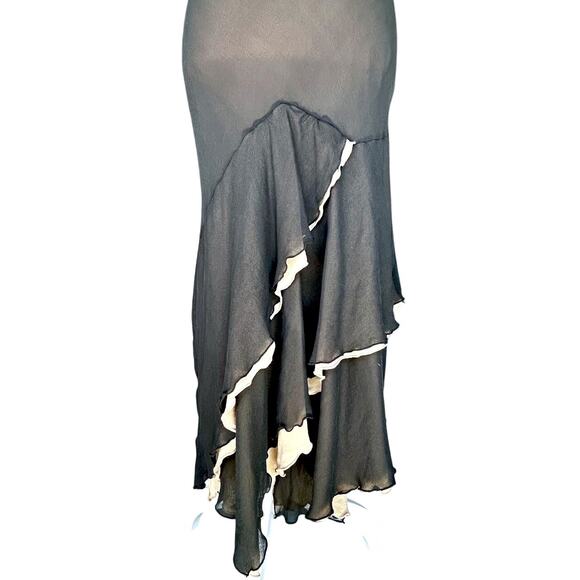 Y2K Silk Slip Dress Dark Fairy Whimsygoth 7 8 Cowl Neck Jellyfish Ruffles Bias - Picture 6 of 14